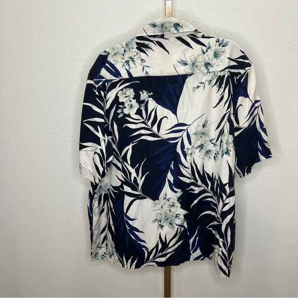 Roundtree & Yorke Silk Blend short sleeve button down shirt Blue Cream L - Picture 5 of 5